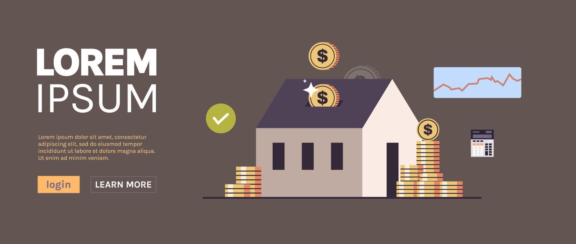Mortgage and paying credit to bank, real estate property, house loan, rent concept flat vector illustration.
