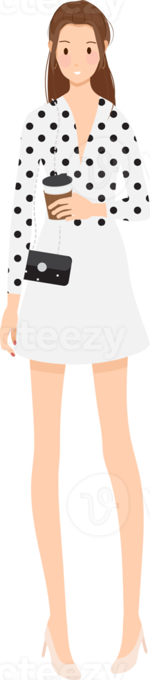 femme à la mode en tenue de travail noir et blanc dessin animé de style plat png