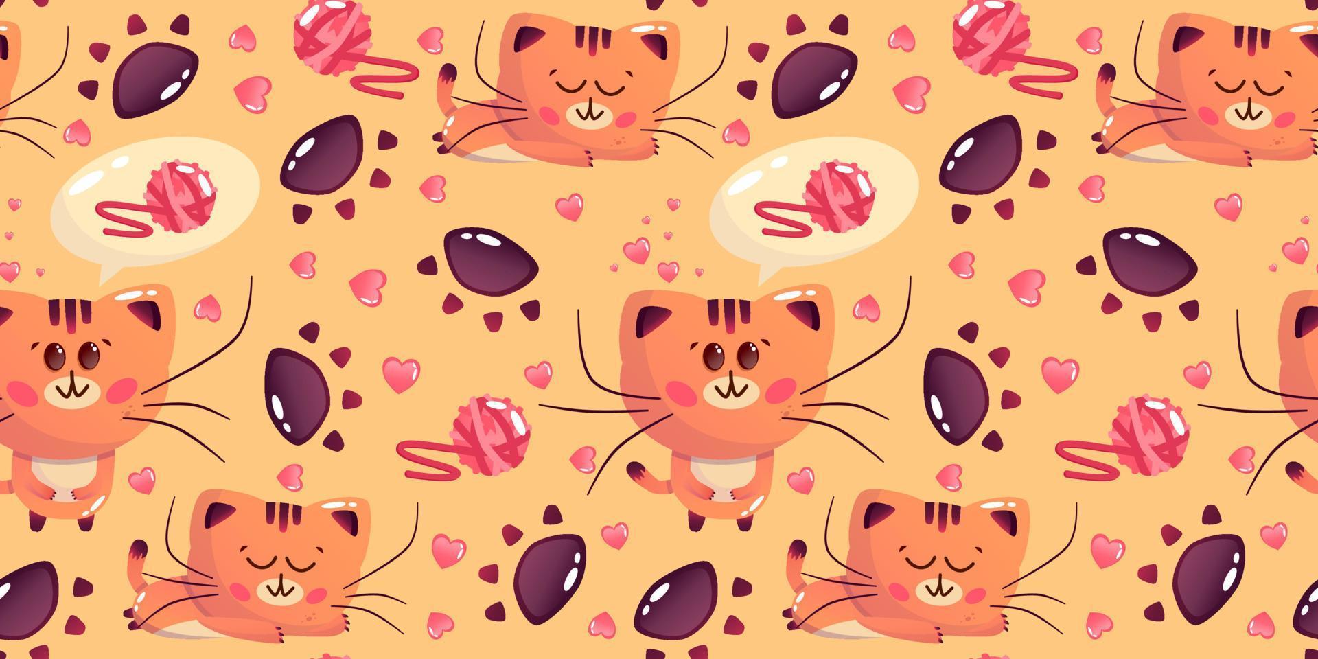 Anime with kawaii cat seamless pattern pattern. Animal cute face. Nursery baby design illustration. Vector cartoon seamless kawaii cat