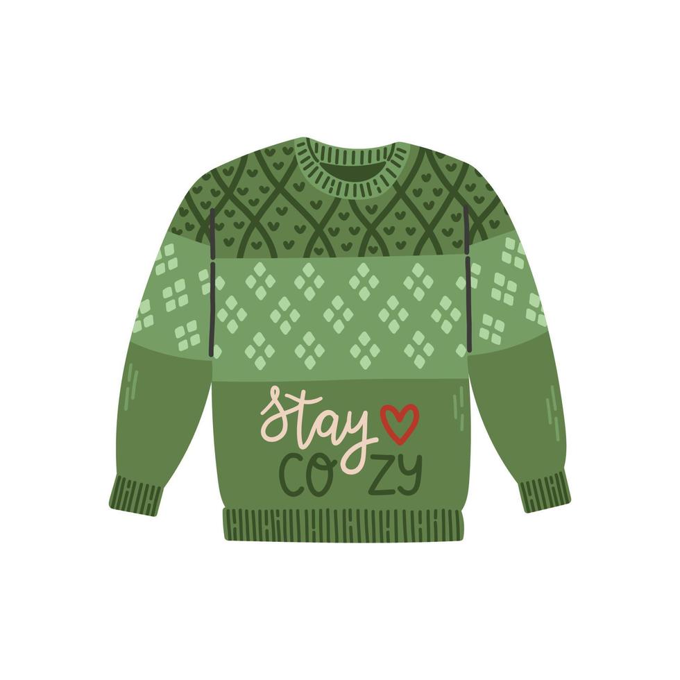 suéter de punto de navidad con cita de invierno para tarjetas y pegatinas ilustración vectorial aislada vector