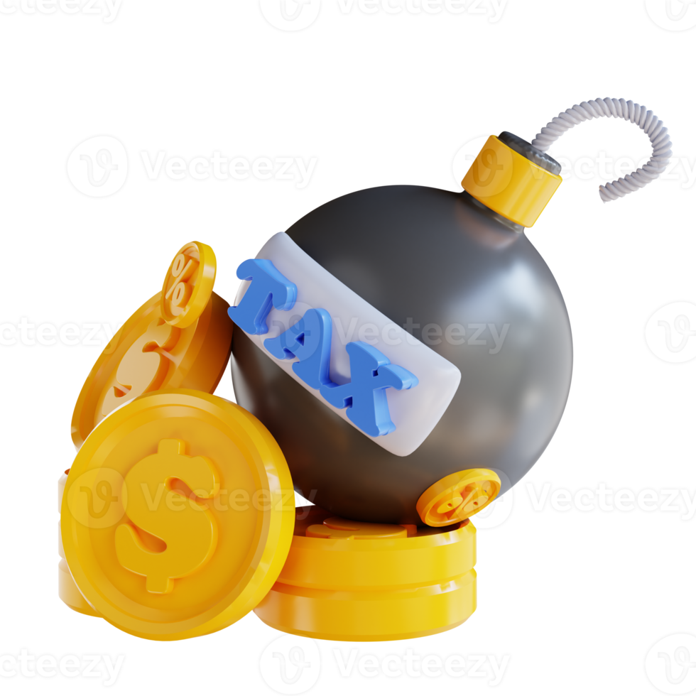 3D illustration pile of coins and tax bombs png