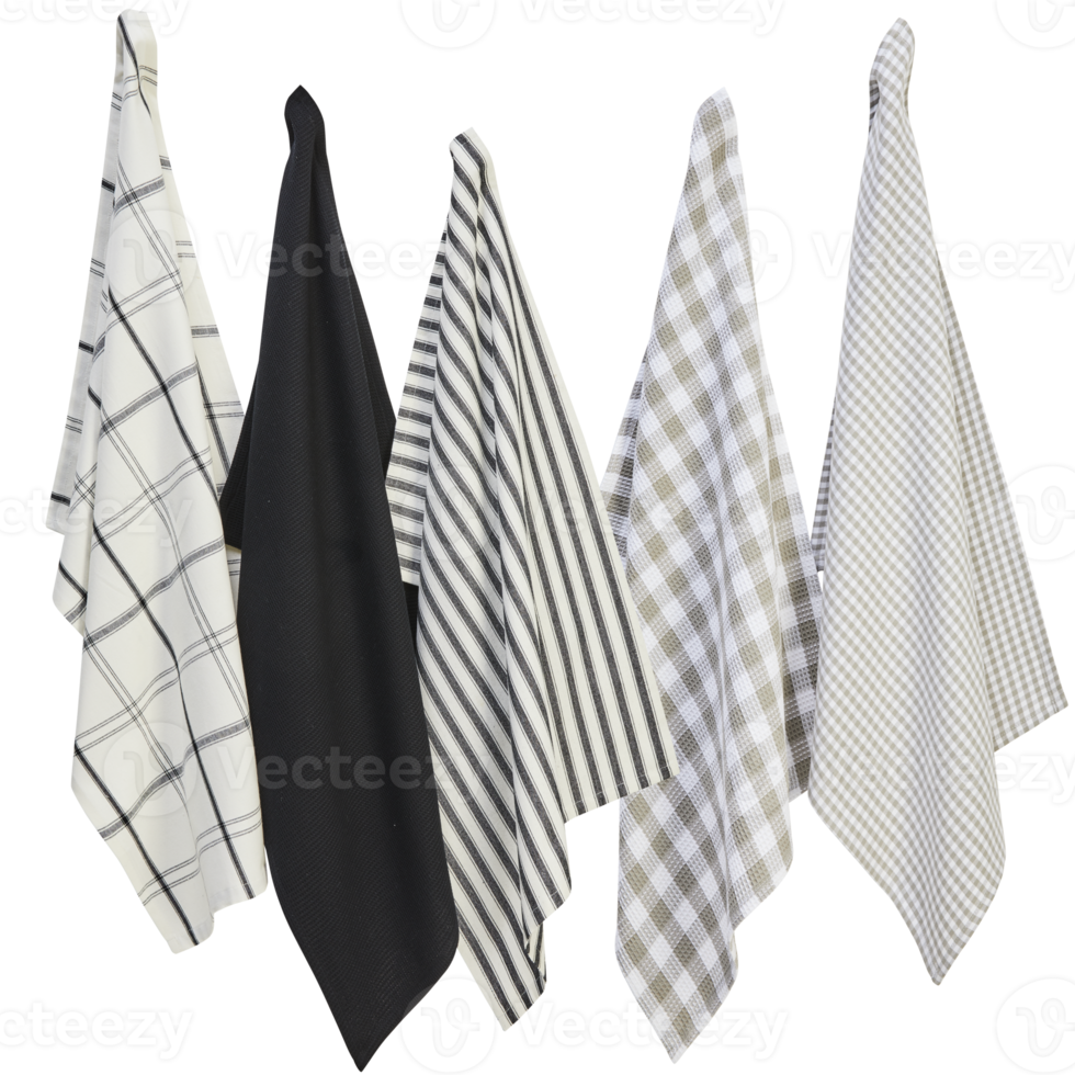 Several tablecloths and hand towels were hung on the wall clipping path transparent background png