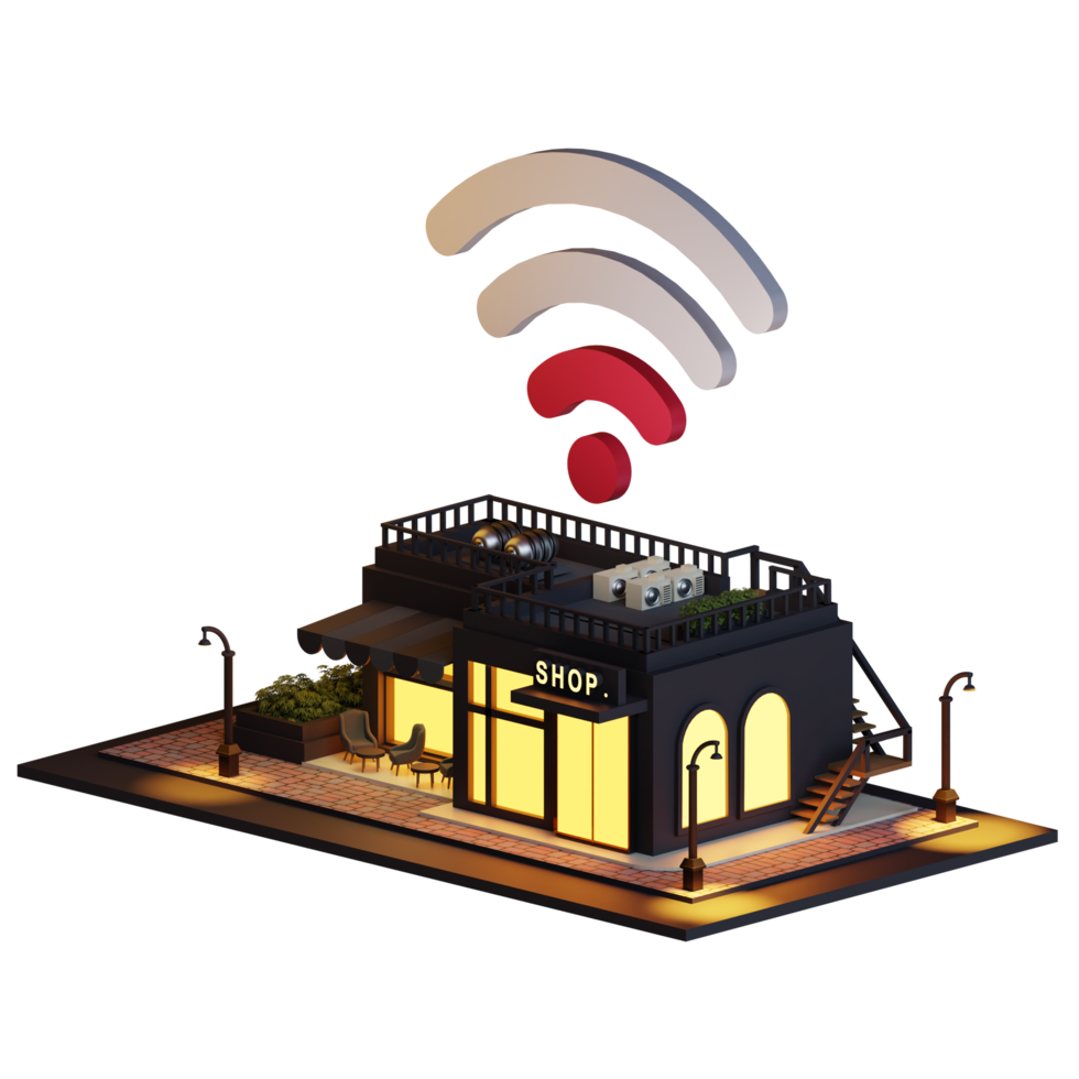 3d smart shop building wifi signal png