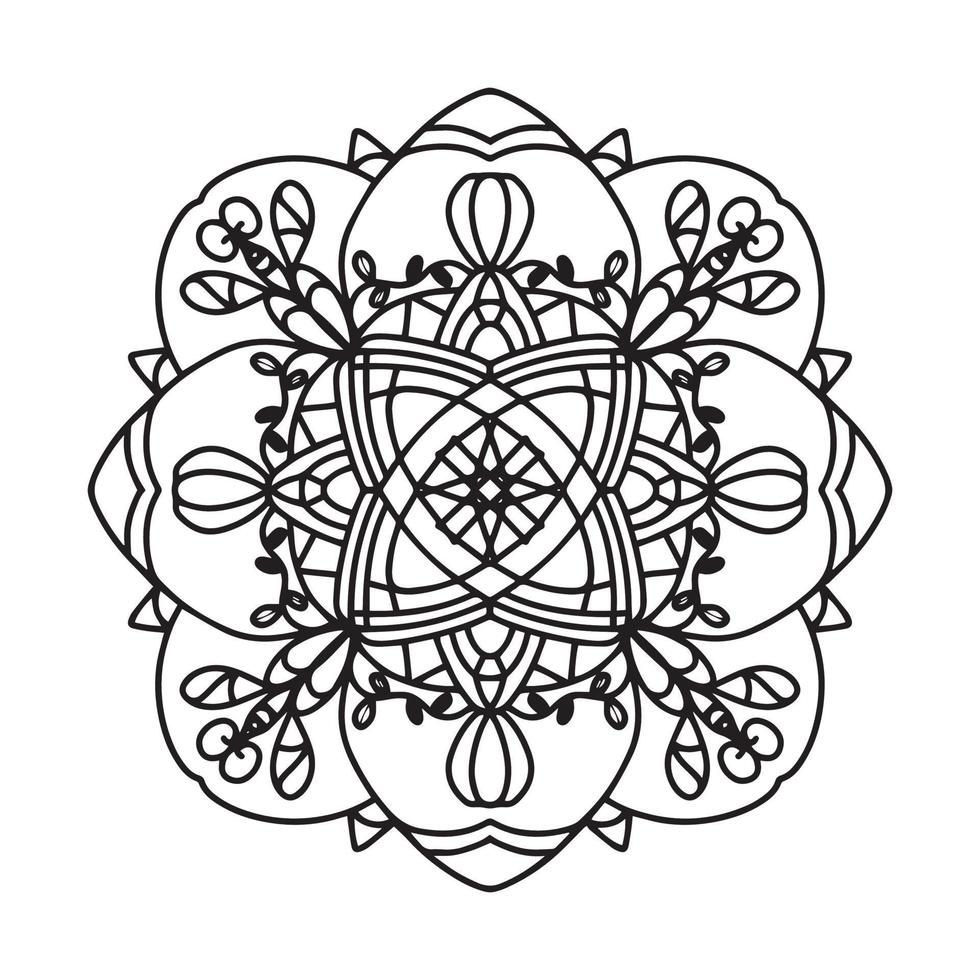 patrón circular de mandala en blanco y negro, decorado con arte de mandala fresco bohemio, flores de henna, rito mehndi y simetría monocromática. página de libro para colorear mandal, terapia antiestrés. vector