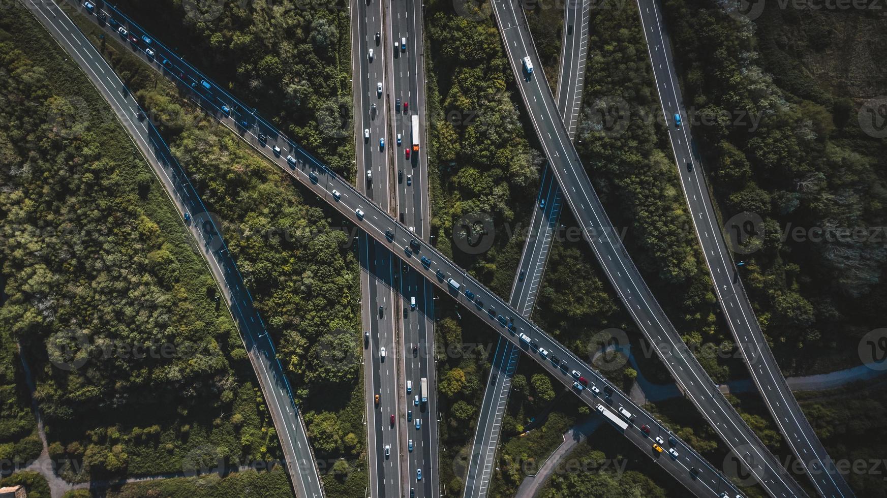 Aerial view of busy motorway photo