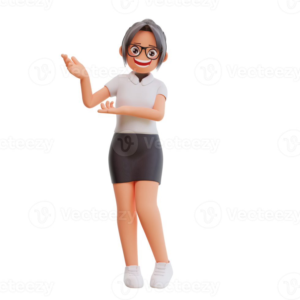 Young businesswoman showing something 3d cartoon illustration png