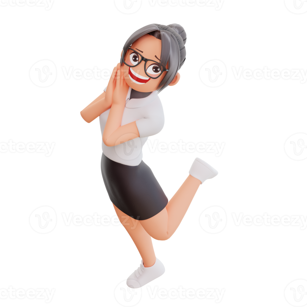 Young businesswoman smiling posing happy 3d cartoon illustration png