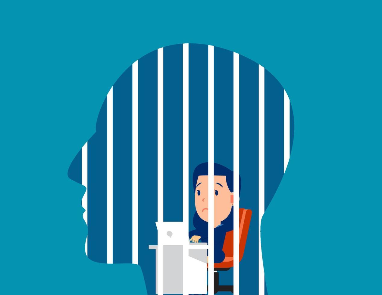 Businessman locked in the head. Freedom concept, Flat business cartoon vector design