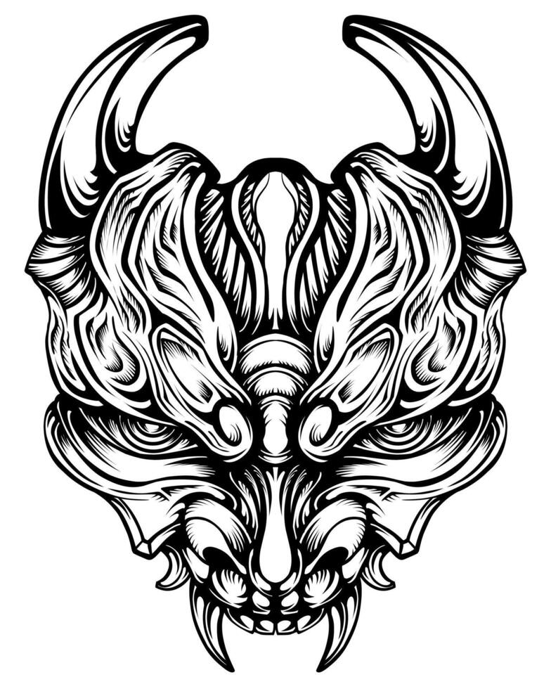 Japnese oni mask devil hand drawn illustration vector