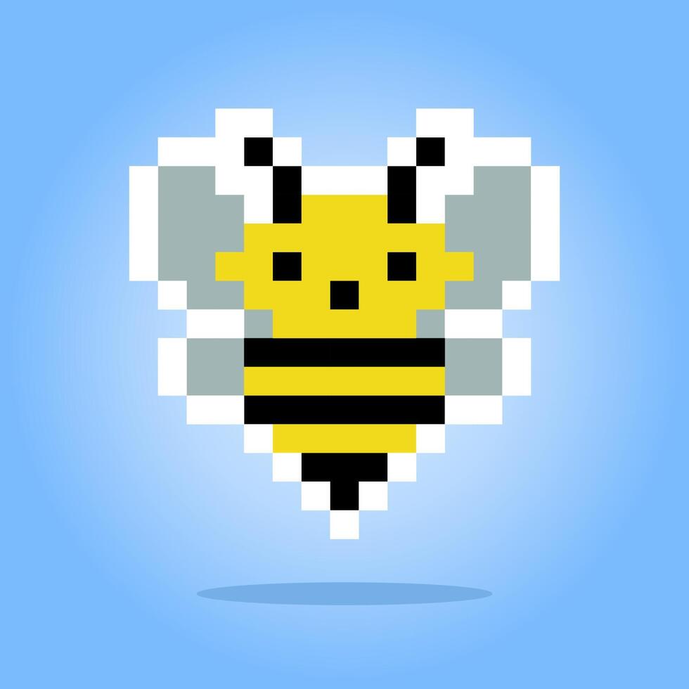 Pixel 8 bit bee. Animal game assets in vector illustration.