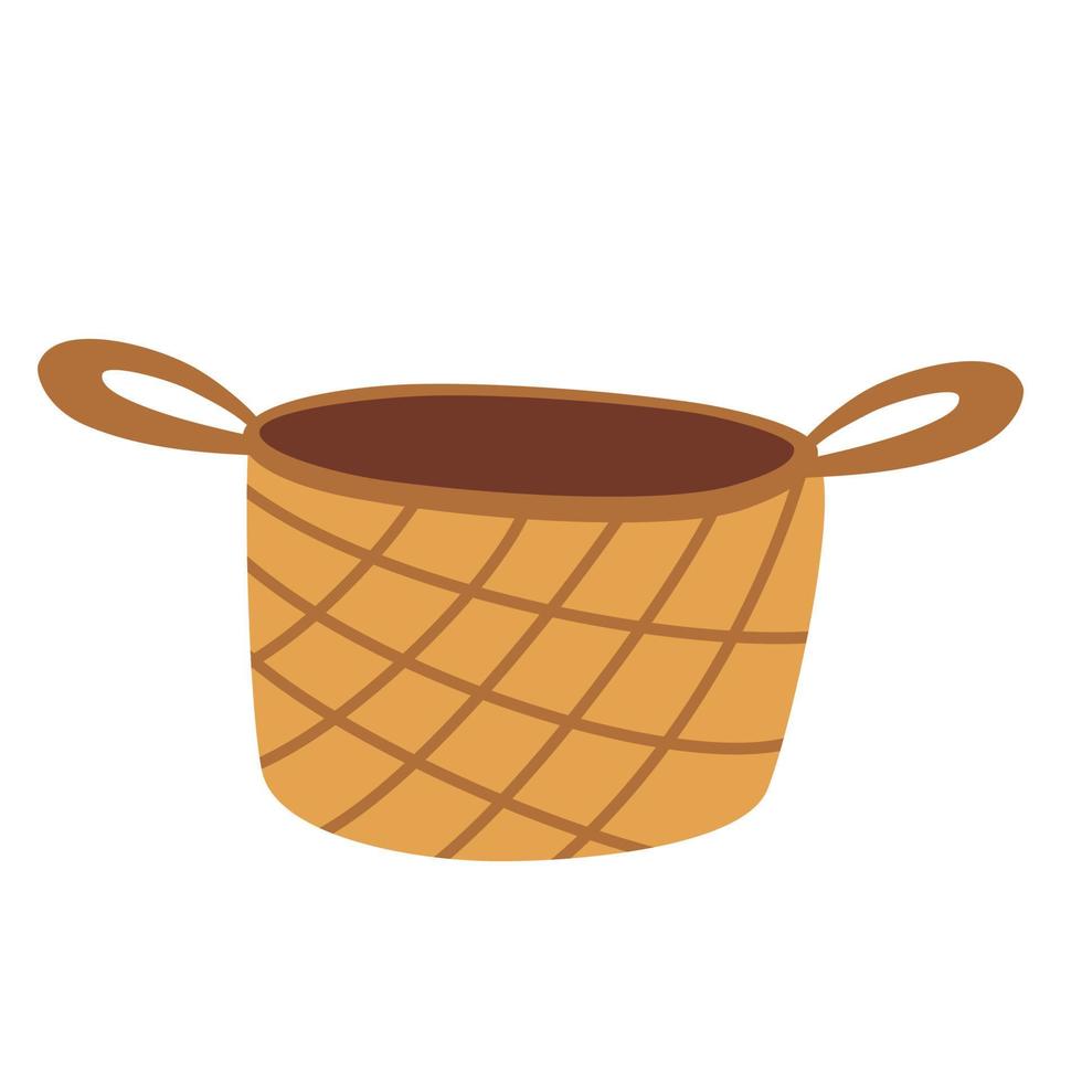 Wicker basket in boho style. Decor for home, interior, decorations and Christmas. Hand drawn illustration isolated on the white background vector