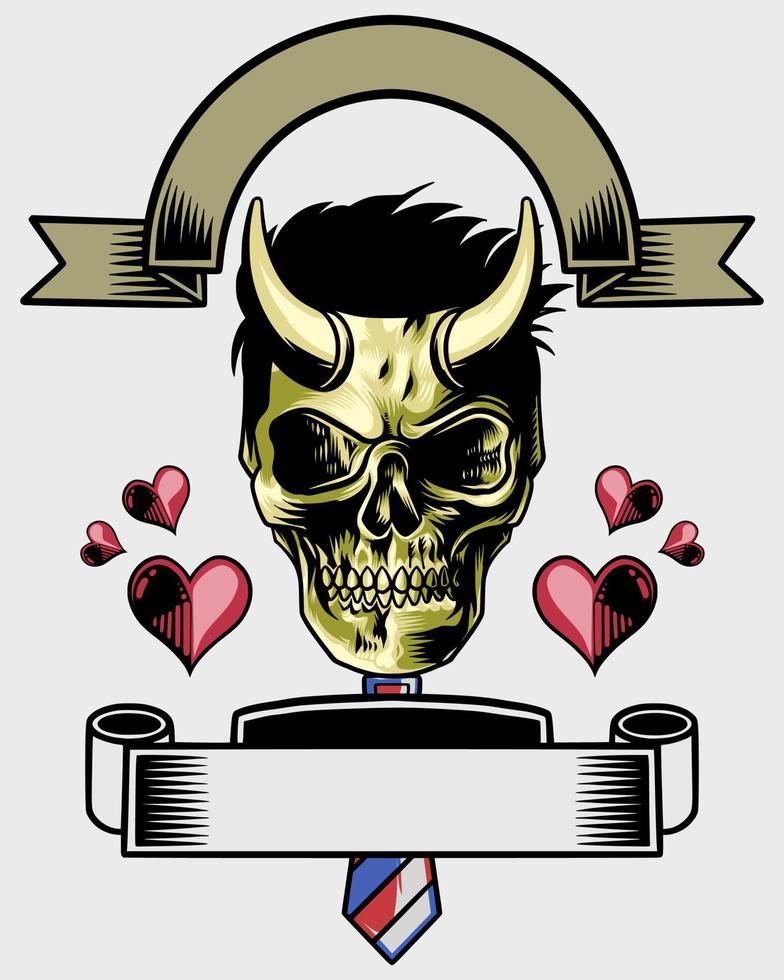 logotipo de calavera con cuernos con objeto de amor vector