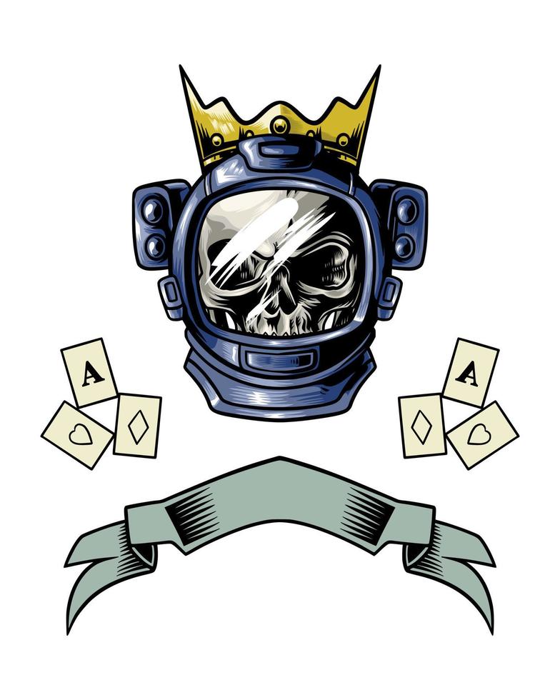 astronaut helmet skull illustration logo with crown vector