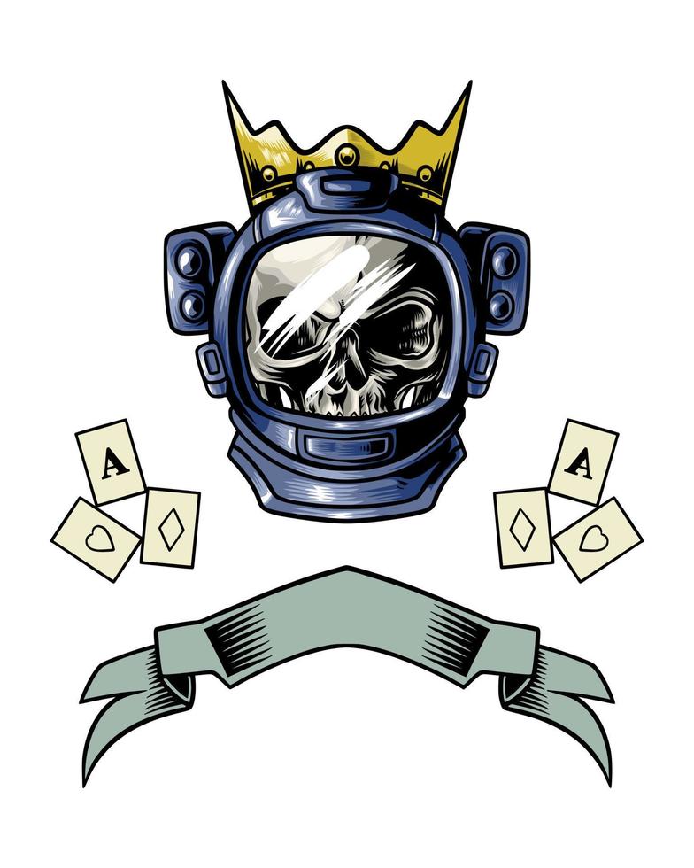 logotipo de ilustración de calavera de casco de astronauta con corona vector