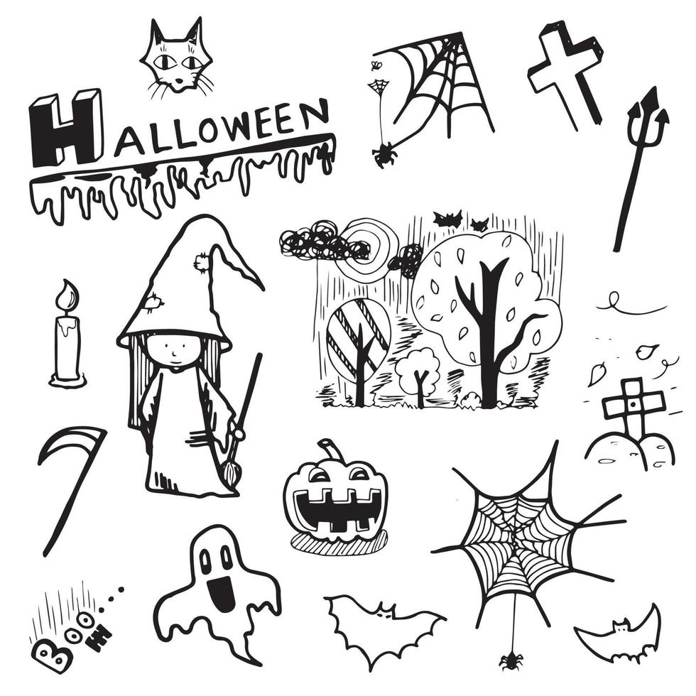 Halloween doodle hand drawing element vector set