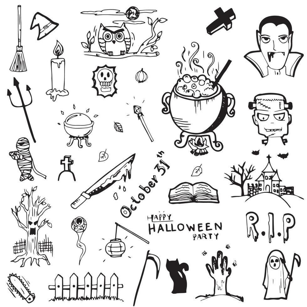 Halloween doodle hand drawing element vector set
