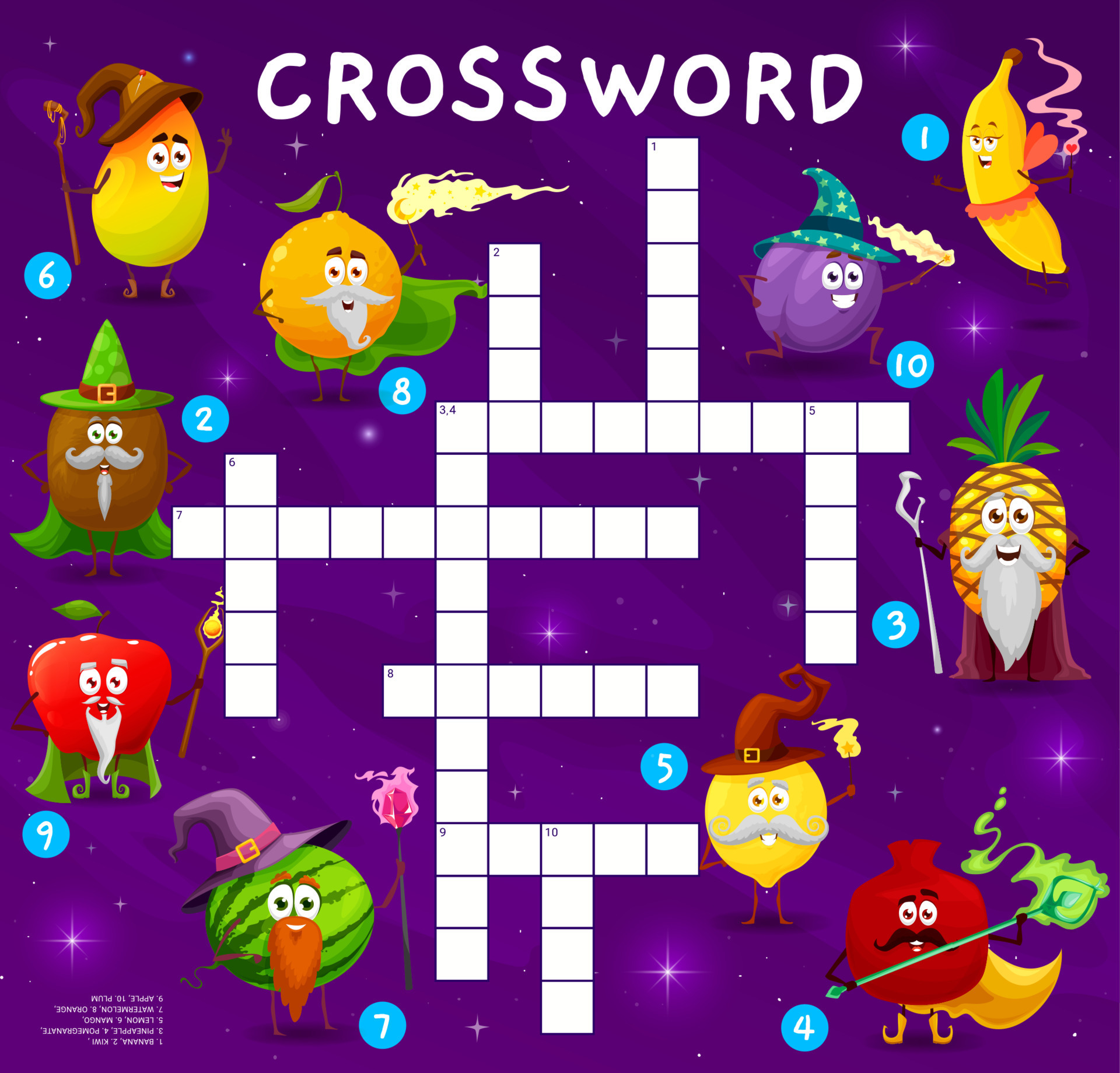 Crossword quiz game grid with funny fruit wizards 12007751 Vector Art at Vecteezy Crossword quiz game grid with funny fruit wizards 12007751 Vector Art at Vecteezy
