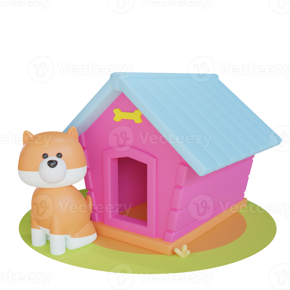 casa de perro mascota linda 3d png