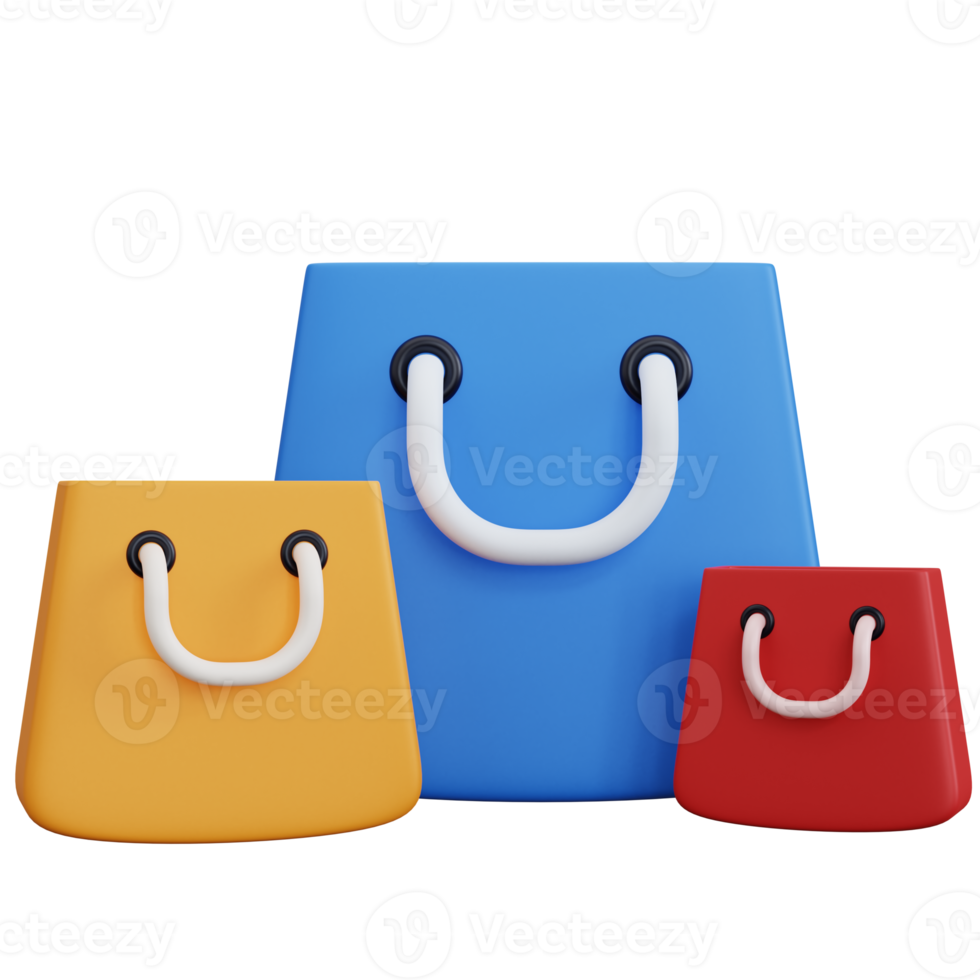 3d rendering three shopping bag isolated png