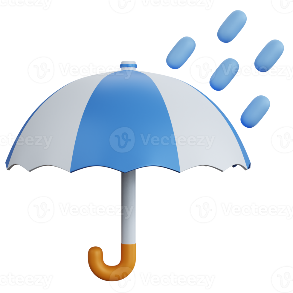 3D-Rendering Blauer Regenschirm mit Wassertropfen isoliert png