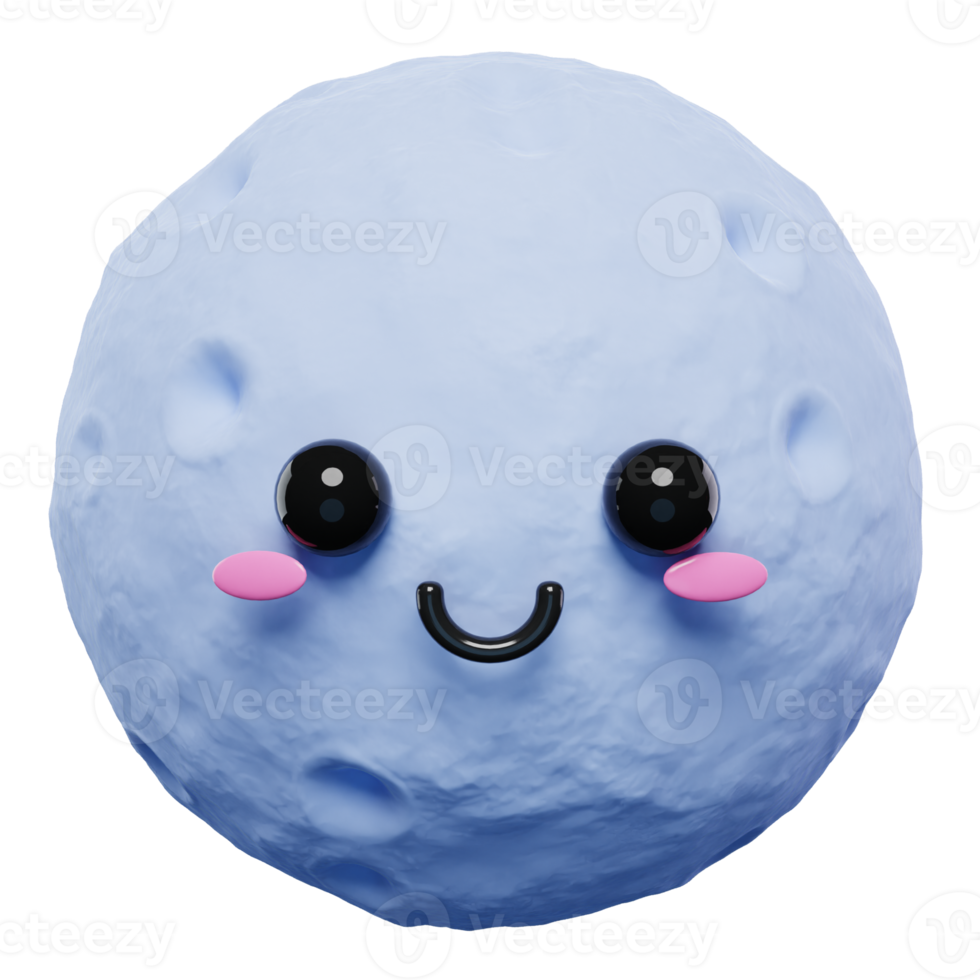 émoticônes mignonnes et adorables de personnage d'emoji de lune 3d. icônes de lune de dessin animé 3d. png