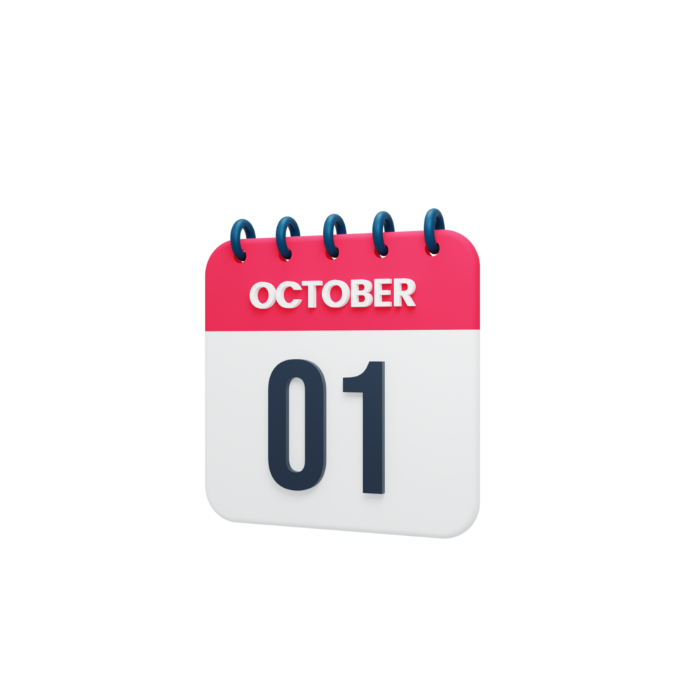 oktober realistisk kalender ikon 3d återges oktober 01 png