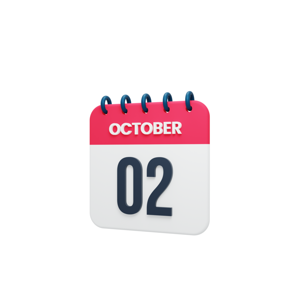 October Realistic Calendar Icon 3D Rendered October 02 png