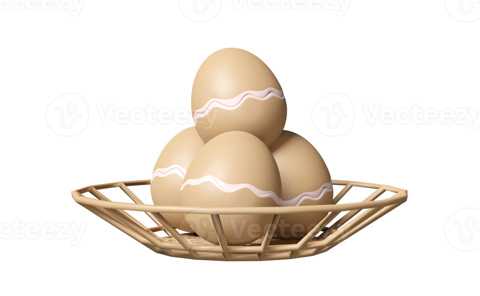 Oeufs frais 3d dans un panier en osier isolé. illustration de rendu 3d png