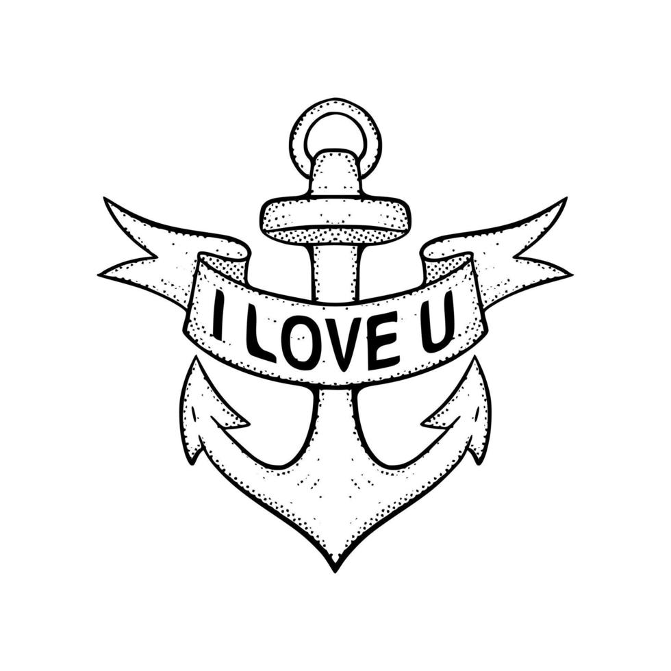 I love u with anchor Illustration hand drawn cartoon sketch ...