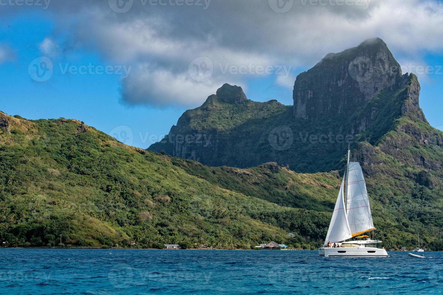 catamaran sailing in bora bora french polynesia photo