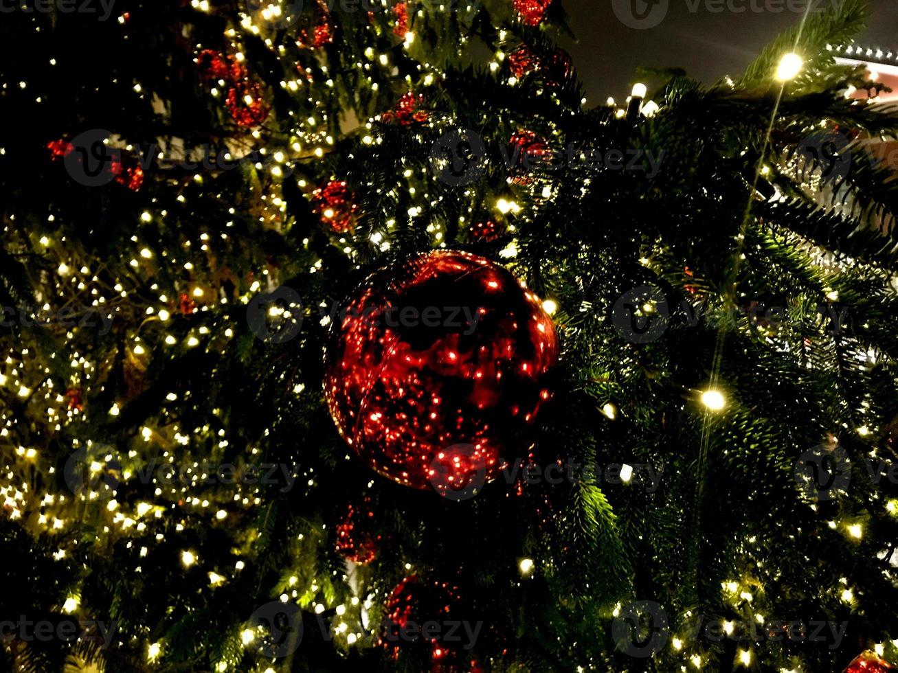 christmas tree red balls decorations at street market photo