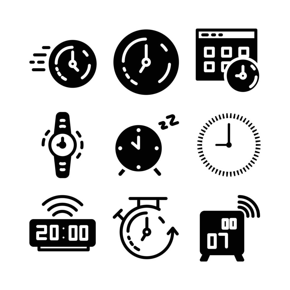 icono de reloj, hora, alarma, reloj digital. ilustraciones de diseño vectorial que son adecuadas para su uso como elementos, sitios web, aplicaciones, pancartas, afiches, etc. vector