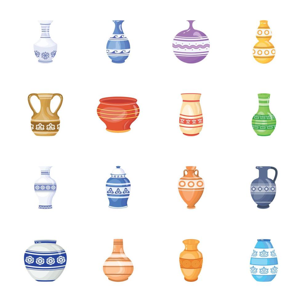 Variety of Vases Flat Illustrations vector