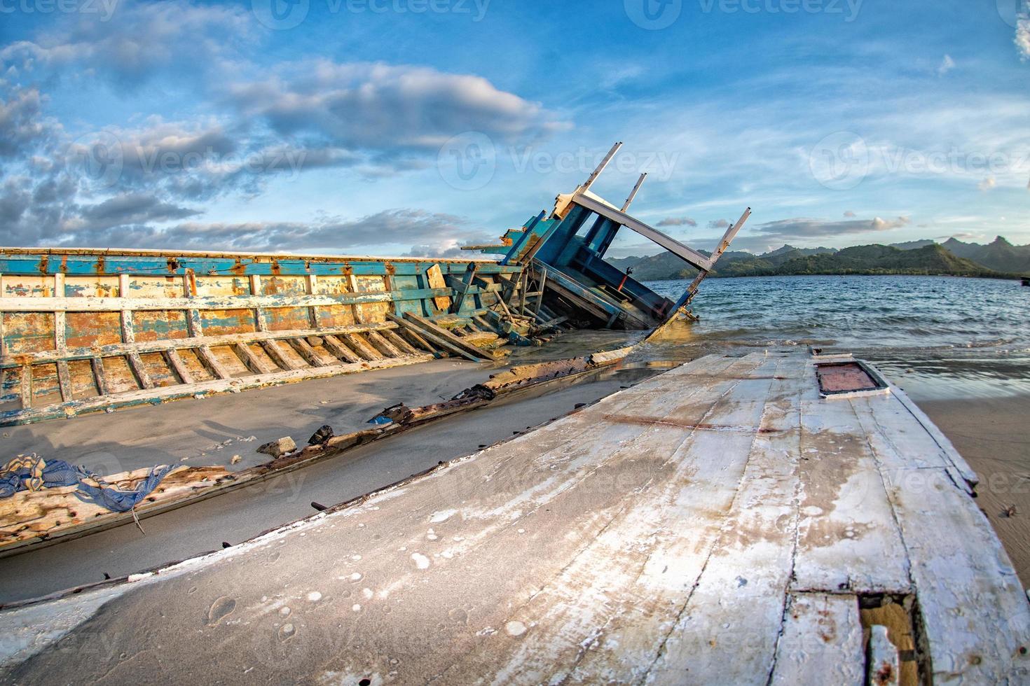 ship wreck on the beach photo