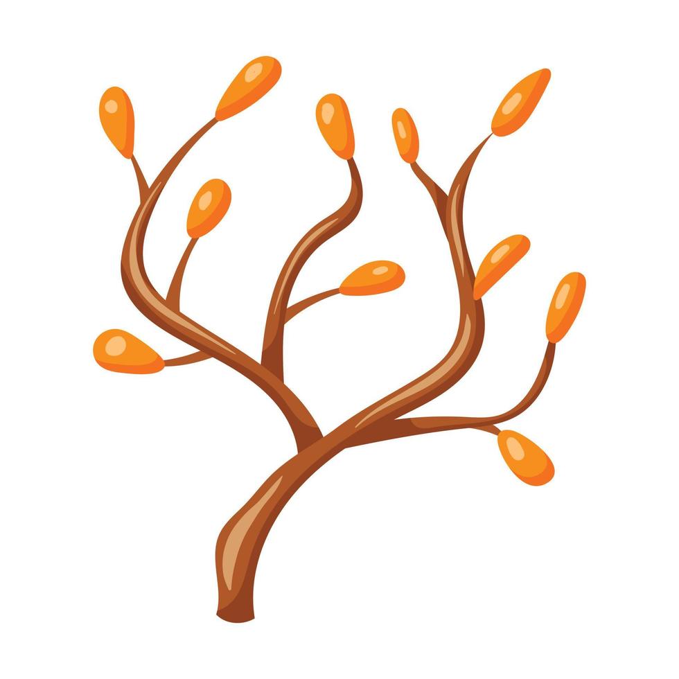 Vector cartoon illustration of an tree branch with twigs and orange leaves or fruits.