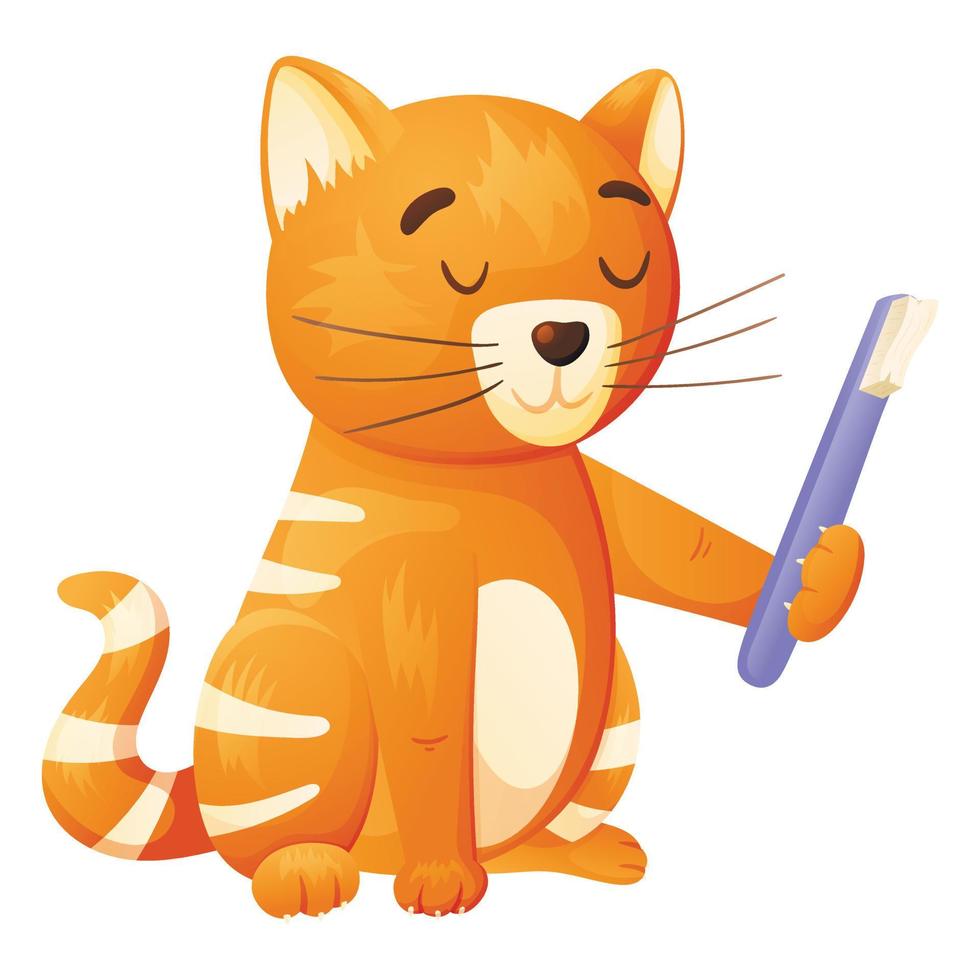 vector ilustración aislada de dibujos animados lindo gato con cepillo de dientes.