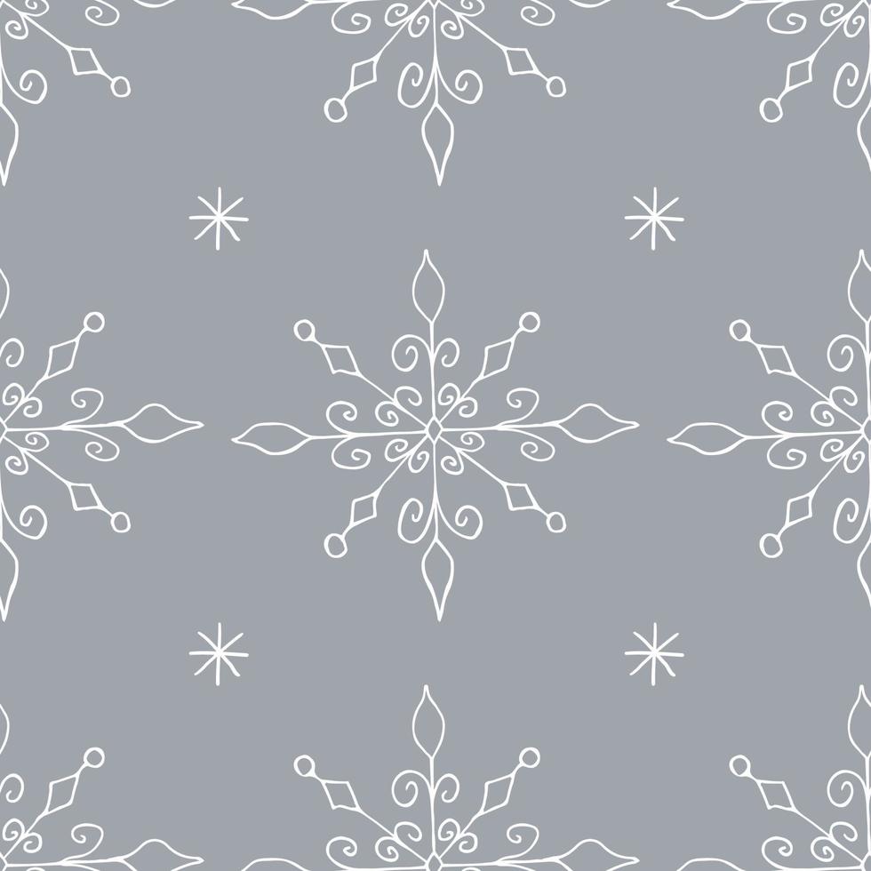 Christmas seamless pattern with doodle snowflakes on a gray background. Vector illustration. EPS10