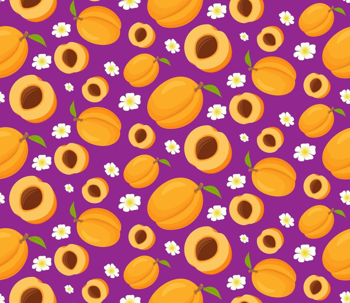 Seamless pattern with apricots. Ripe fruit apricot. Concept of design of ornaments for fabric, paper. Realistic vector illustration.For wrapping paper.