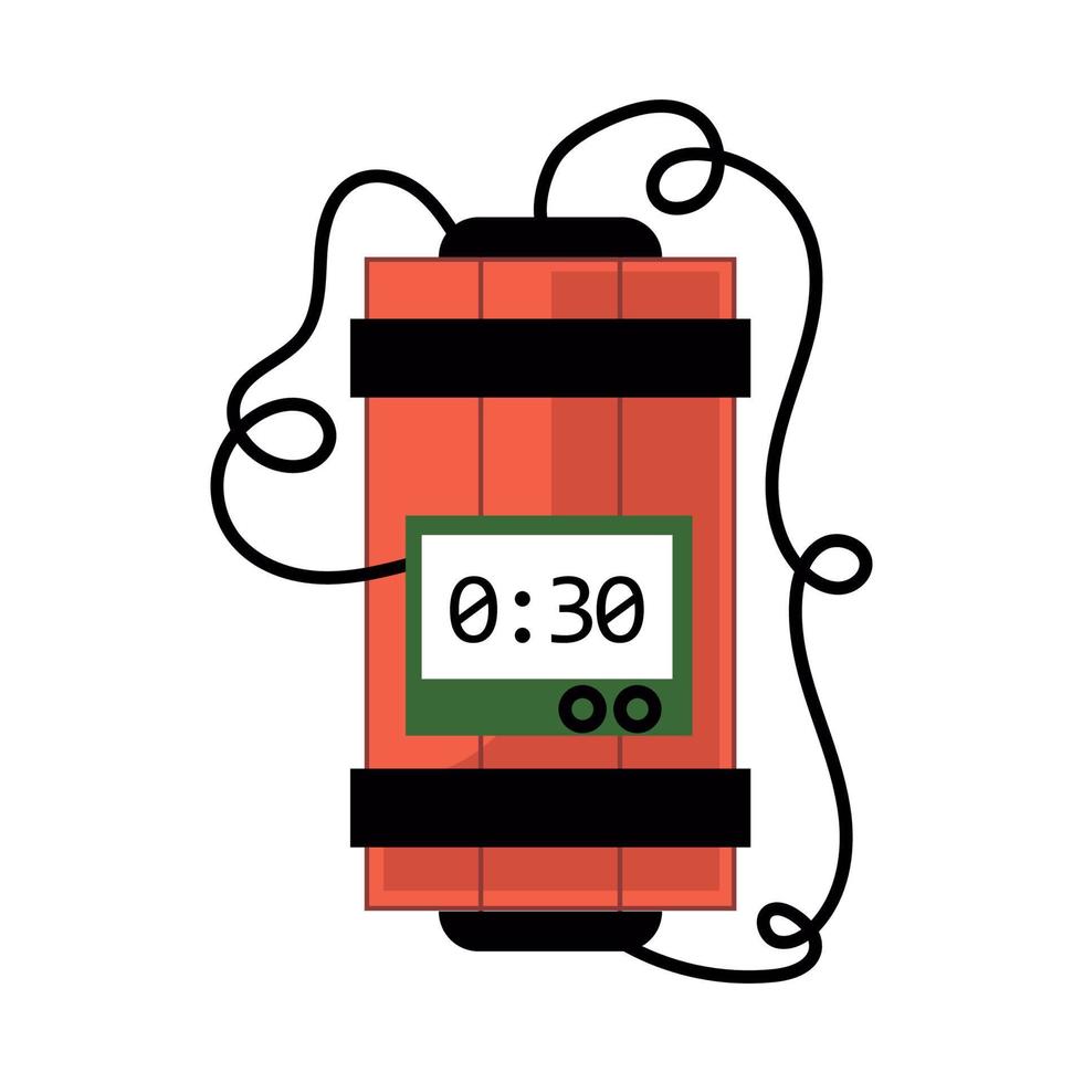 Cartoon dynamite and tnt explosives with timer and fuse. Fire bomb and dangerous weapon to destroy. Game icon for destruction and dangerous burning object vector illustration