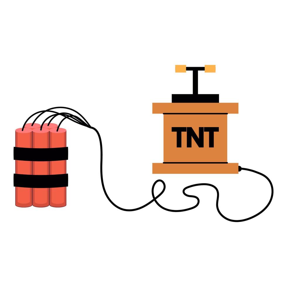 Cartoon dynamite and tnt explosives with timer and fuse. Fire bomb and dangerous weapon to destroy. Game icon for destruction and dangerous burning object vector illustration