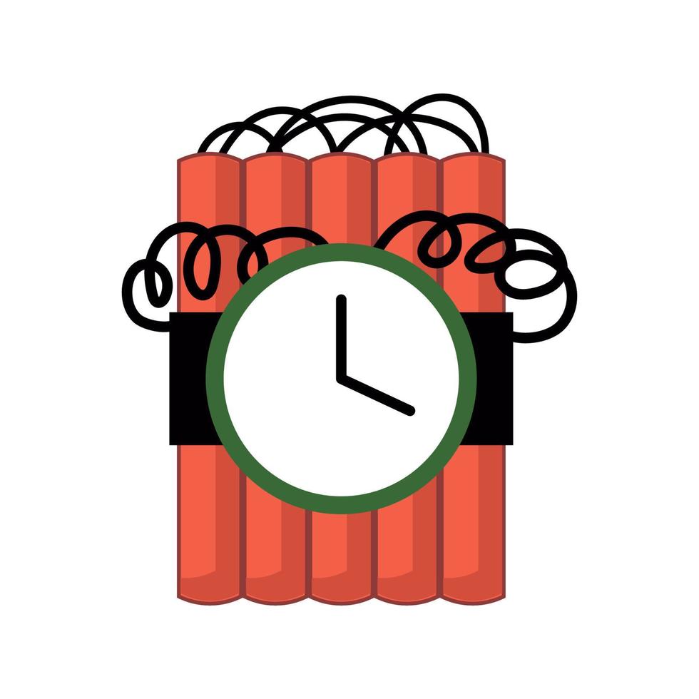 Cartoon dynamite and tnt explosives with timer and fuse. Fire bomb and dangerous weapon to destroy. Game icon for destruction and dangerous burning object vector illustration