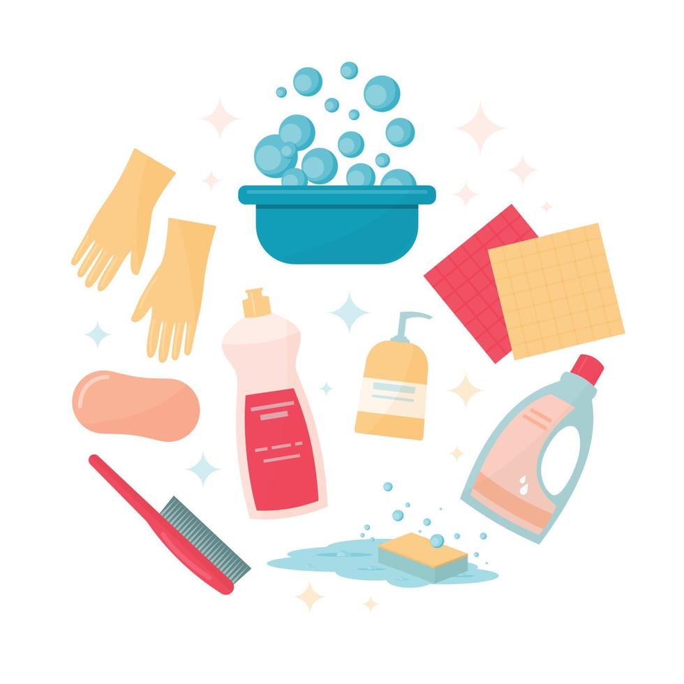 cleaning tools and equipment set vector