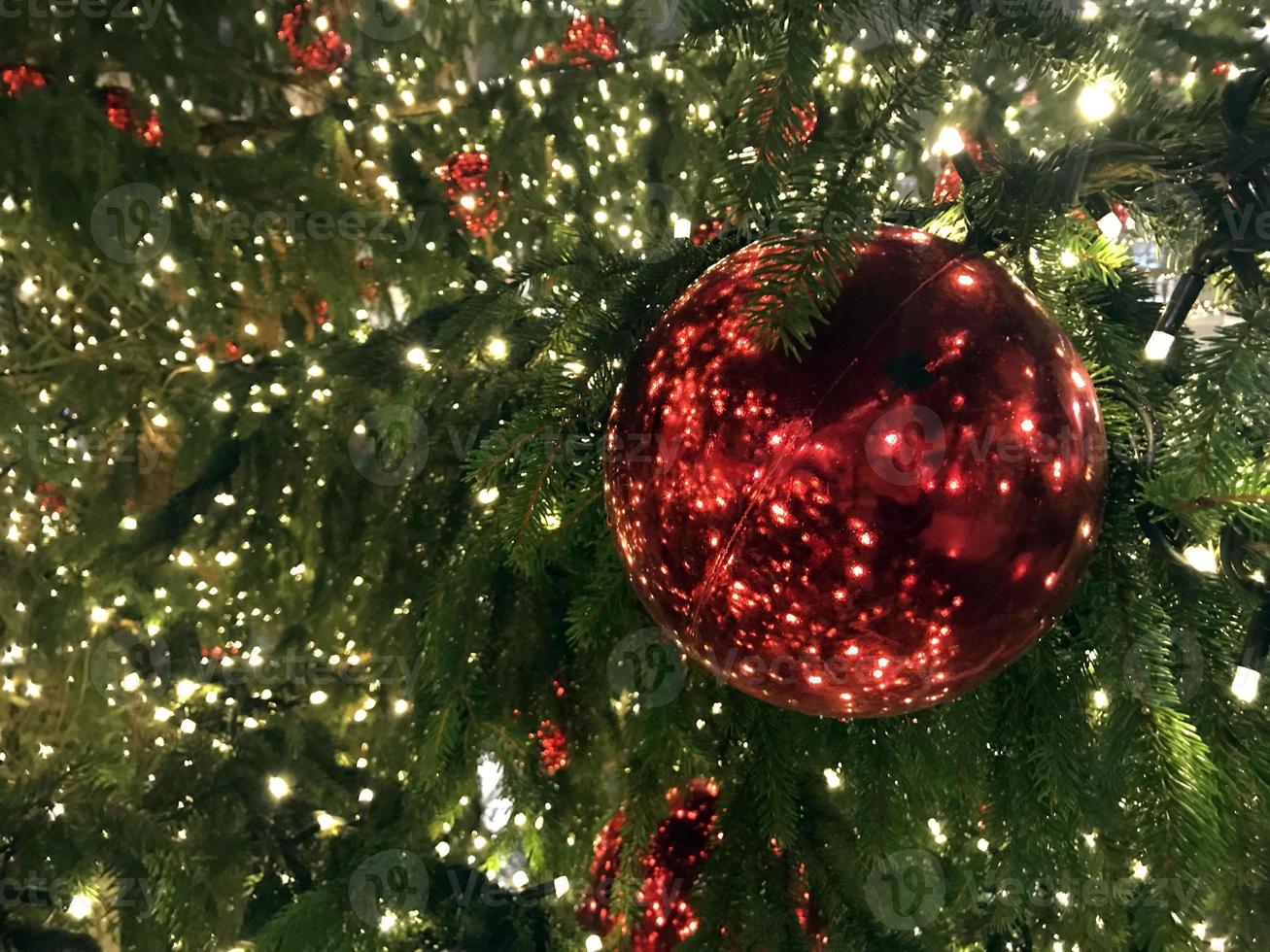 christmas tree red balls decorations at street market photo