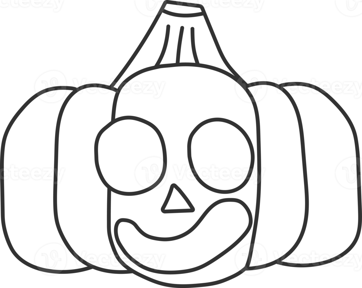 Halloween pumpkin ghost character black thin line element. png