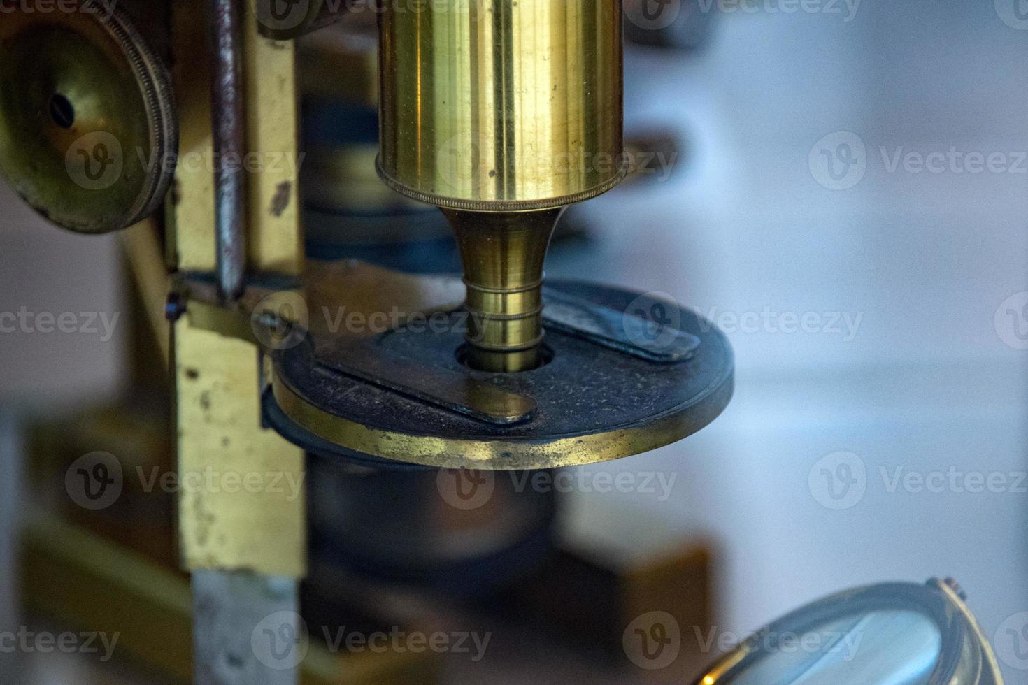 Old ancient microscope detail close up photo