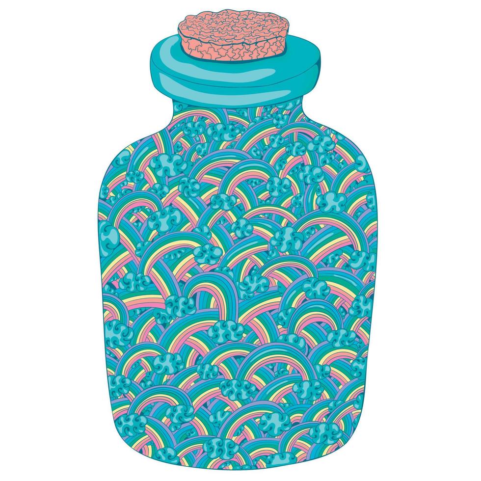 The rainbow is sealed in a bottle. Marinade with rainbow flavor.  Emotions in the jar. vector