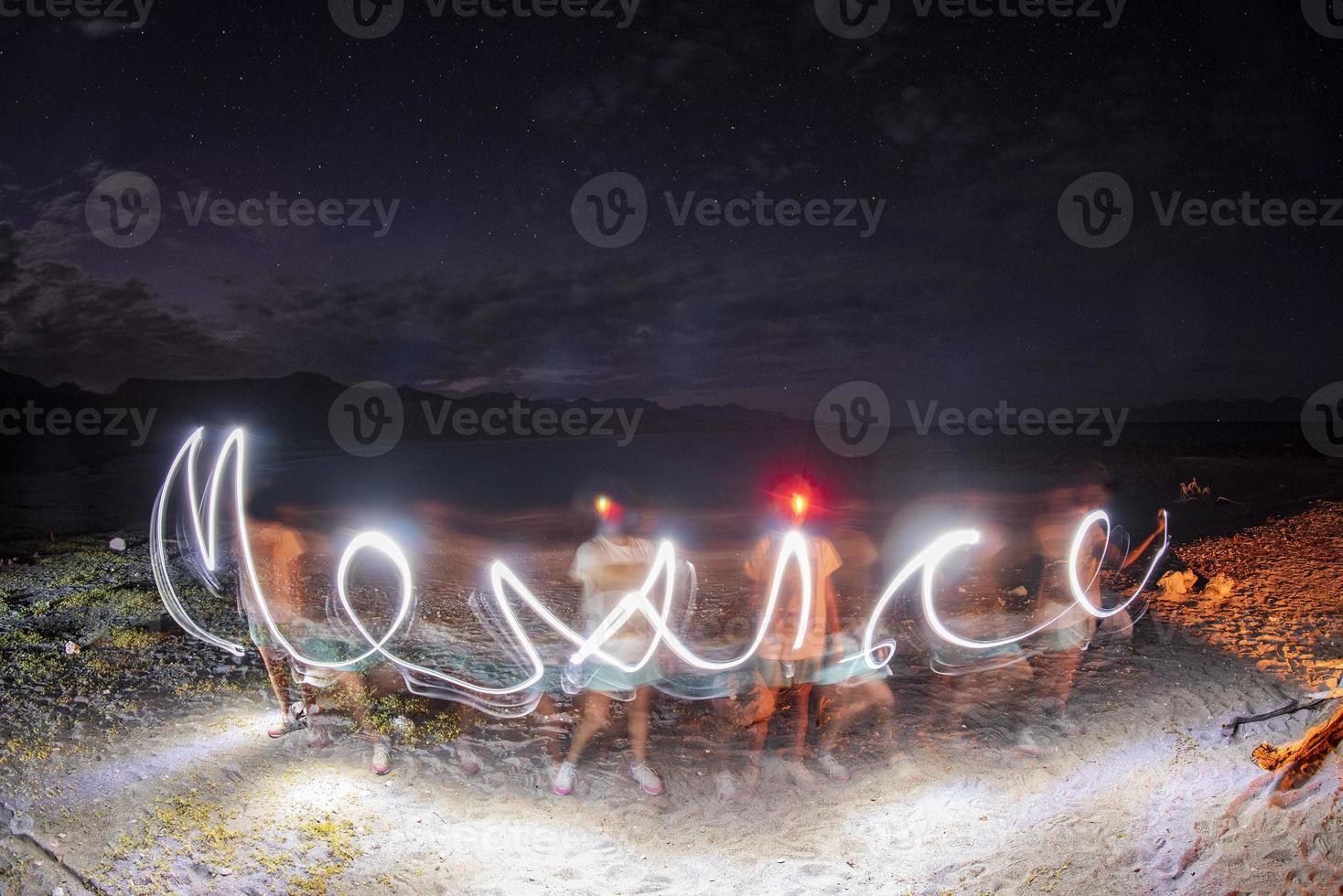 Mexico glow light painting writing on the beach photo