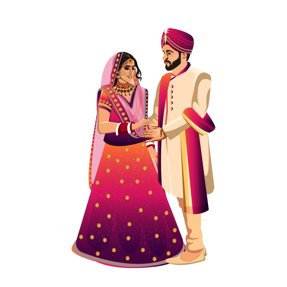 Indian wedding couple character bride and groom png