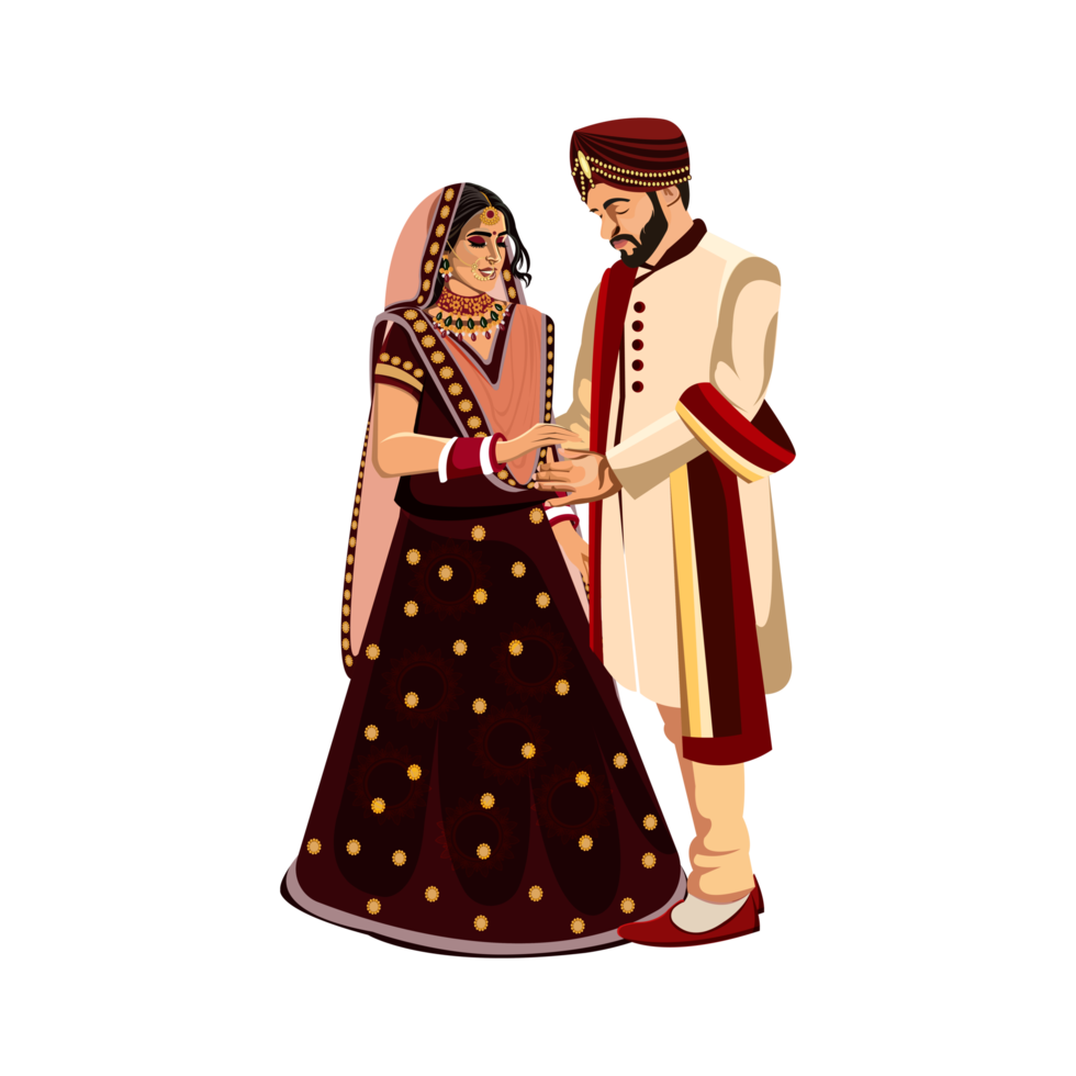 Indian wedding couple character bride and groom png