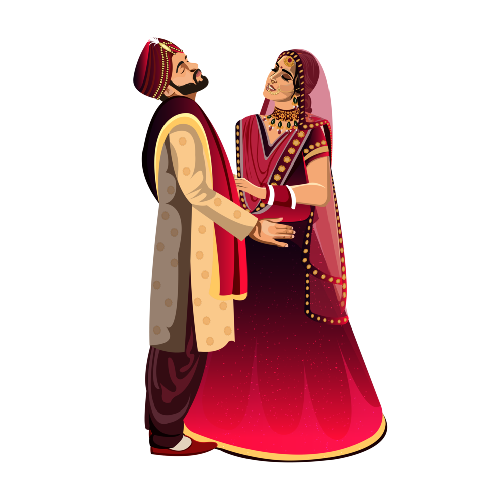 Cute cuople in indian traditional wedding couple character png